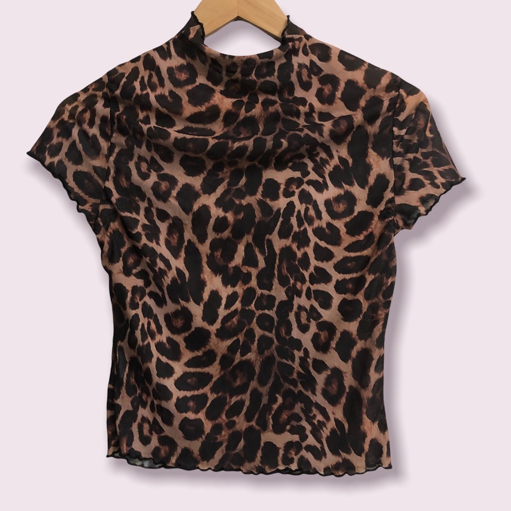 Sheer animal print short sleeve tee